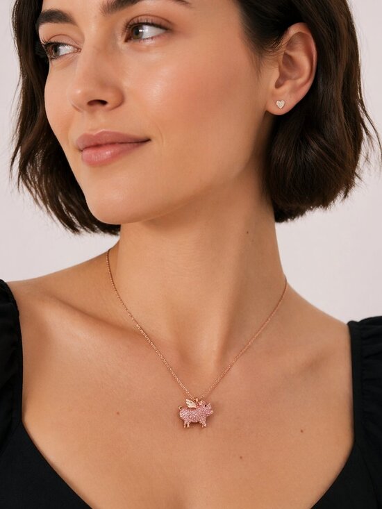 kate spade Jewelry - Kate Spade Flying Pig Necklace Rose Gold Crystal Pendant 9” | Cute Novelty Charm